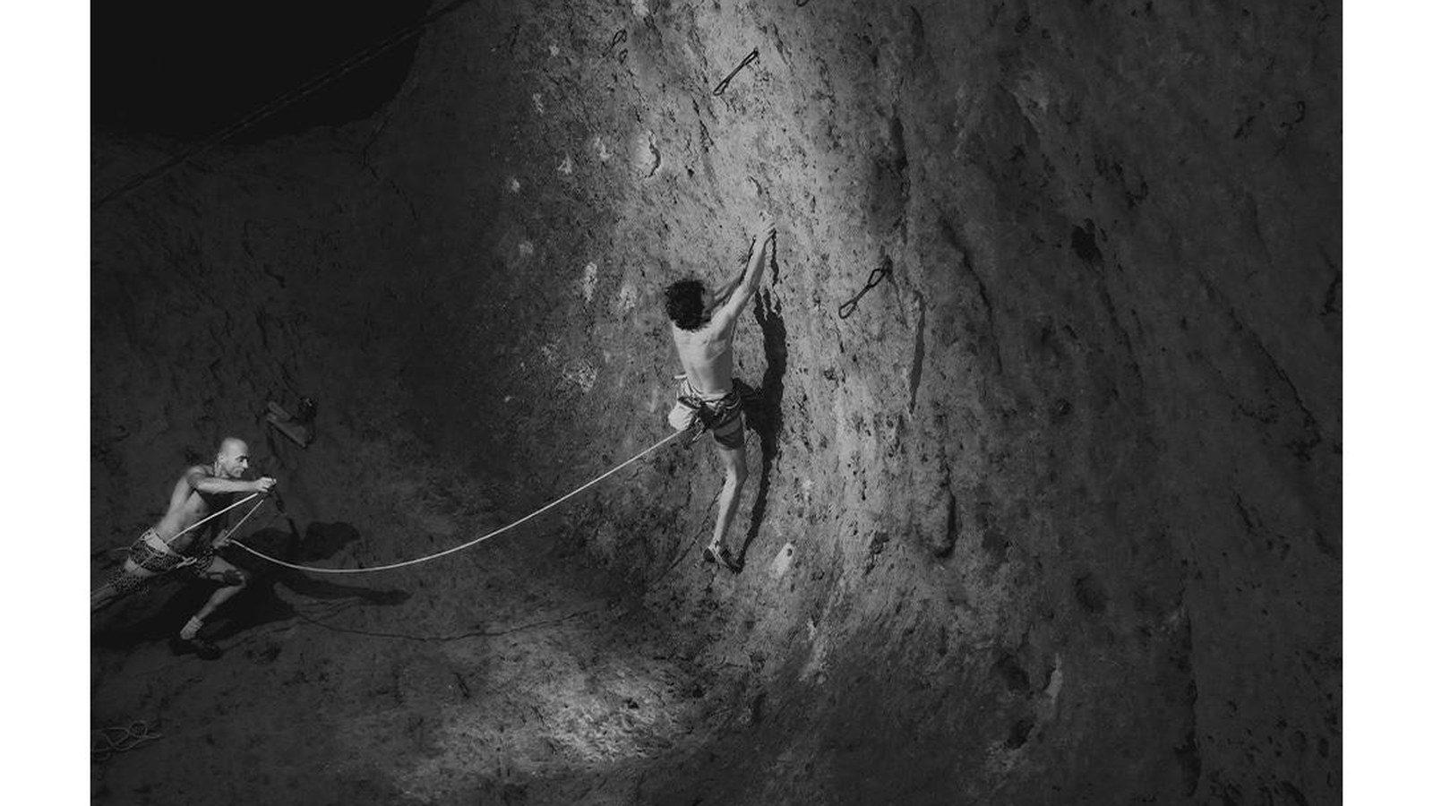 Dave Graham and Dicki Korb at the crag, Frankenjura.